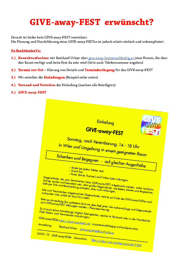 Planung eines GIVE-away-FESTs